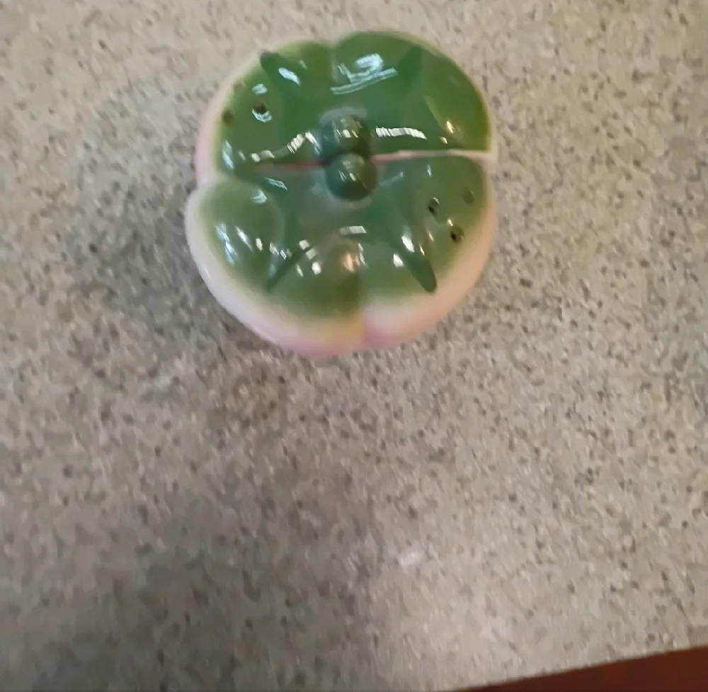 Green and Pink Ceramic Tomato Salt and Pepper Shakers